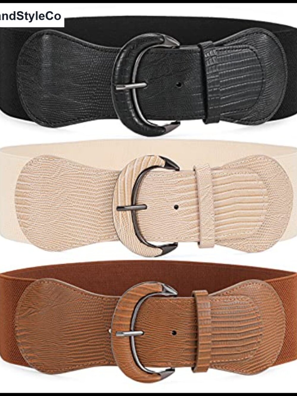 Wide Faux Leather Stretch Belt, Vintage Elastic Waist Belt, 3 Pack